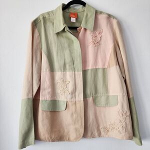 Hearts of Palm Linen Rayon Blend color block embellished‎ jacket womens size 14